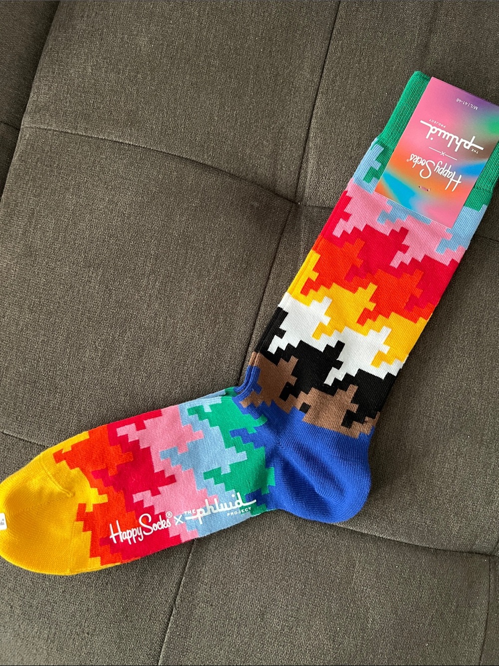 Happy Socks Bright Pixel Crew Socks in Yellow, Red, Blue, Green, Pink